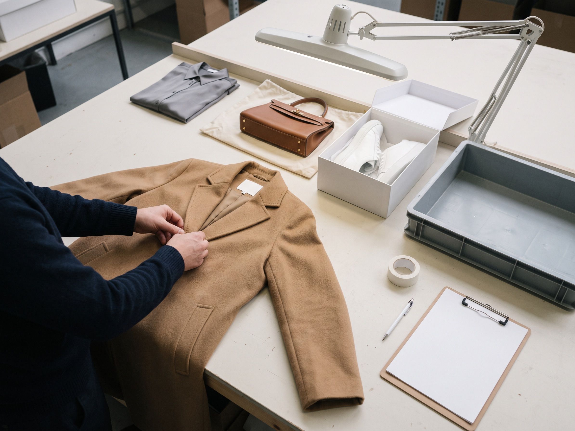 A returned coat being checked on an inspection bench